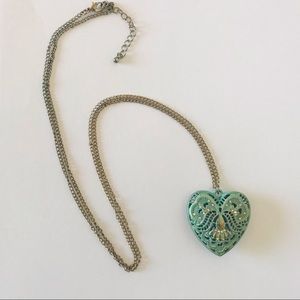 NWOT Anthropologie Silver and Turquoise Heart Pendant Long Chain Necklace